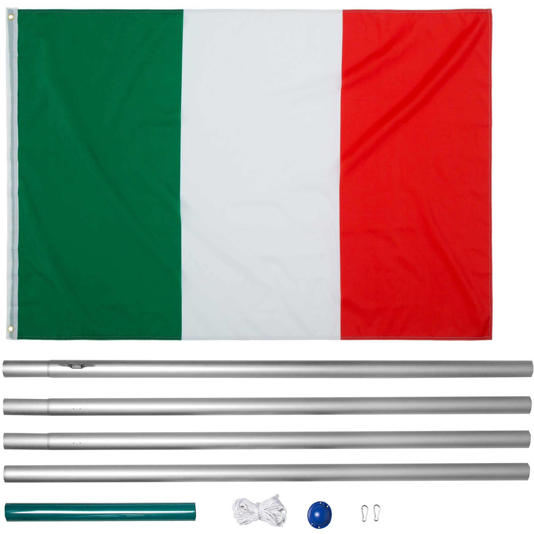 tectake Asta Alluminio 625 cm con Bandiera, Corda e Piantone, Set Regolabile in Altezza per Esterno