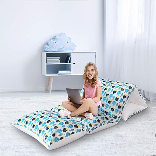 Pillow Bed Floor Lounger Cushion Cover for Kids, Perfect for for Reading Playing Games or Sleepover Party, Portable Floor Sofa Bed Mattress Cover Machine Wash (Requires 5 Queen/Standard Size Pillows)