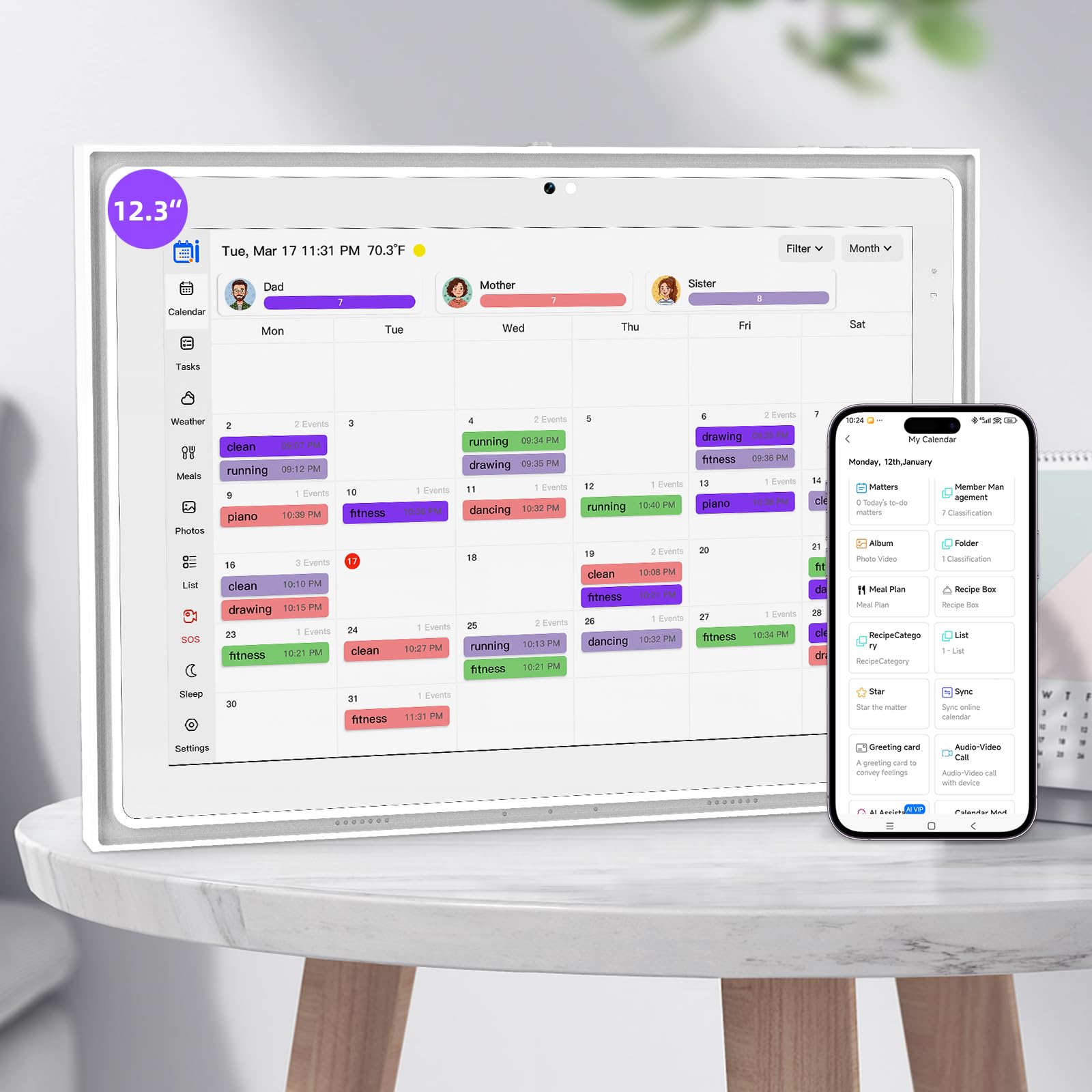 Photo 1 of 12.3 Inch Digital Calendar, 1920x1280 IPS Digital Picture Frame, 32GB Touch Screen Wall & Desk Digital Planner for Schedule, Photo Display, Meals, Chore Chart & Tasks
