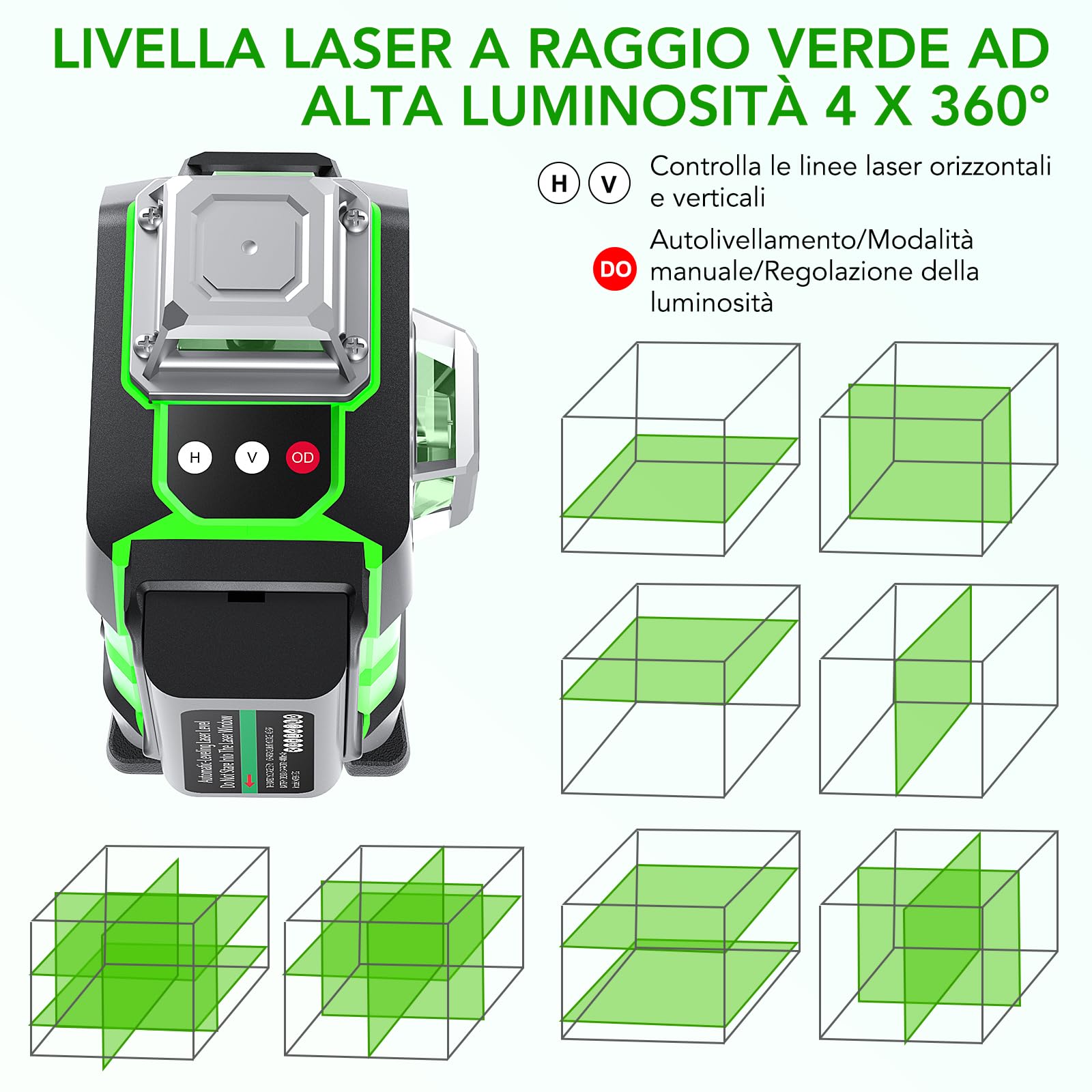 Livella Laser, FELLAT 4 x 360° Livella Laser Autolivellante 16 Linee 4D Livello Laser con 2 Batterie Ricaricabili da 4000 mAh, Telecomando, Base di Sollevamento, Supporto Magnetico Rotante