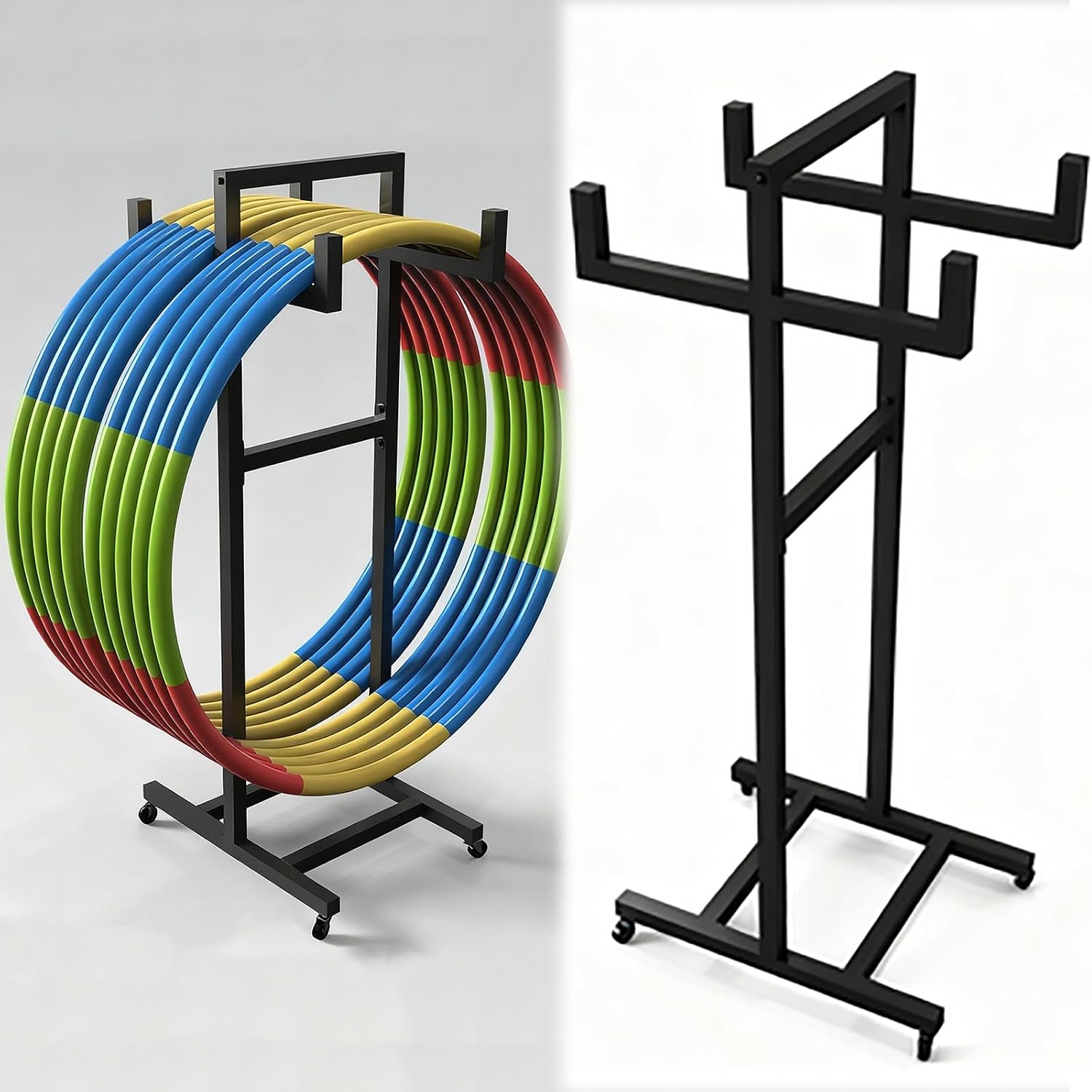 Vertical Portable Fitnessa Ring Stand, 4 Wheels Display Stand for Hula Hoop & Jump Rope, Sport Equipment Organizer Holder for PE Classes Store