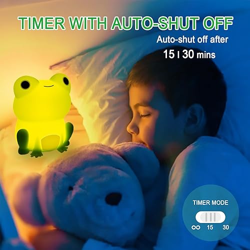 Miniatura 2 de Luz nocturna para niños, linda lámpara de noche de rana para dormitorio, luz nocturna para niñas, niños y adolescentes, luz nocturna de silicona