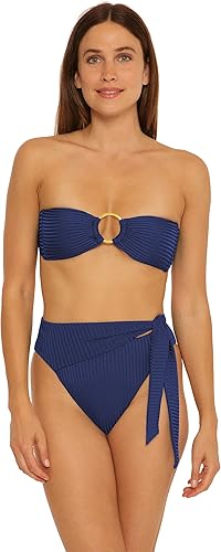 Miniatura 2 de Trina Turk Traje de baño para mujer con anillo Olympia acanalado en la parte superior ajustable, lazo en la espalda, traje de baño separado