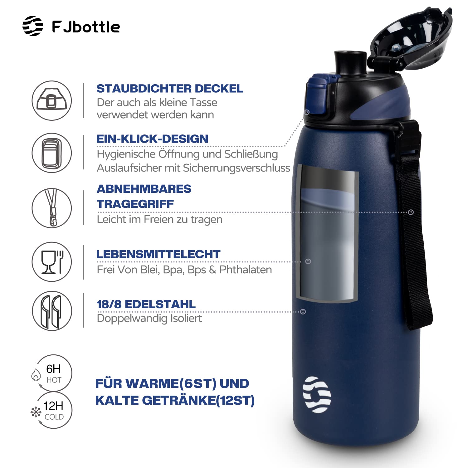 Fjbottle Borraccia Termica acciaio inox 1L, 800ml, 600ml, 400ml Bottiglia Termica per bambini Senza Perdite - Senza BPA Borracce palestra per Scuola, Sport, Yoga, Palestra