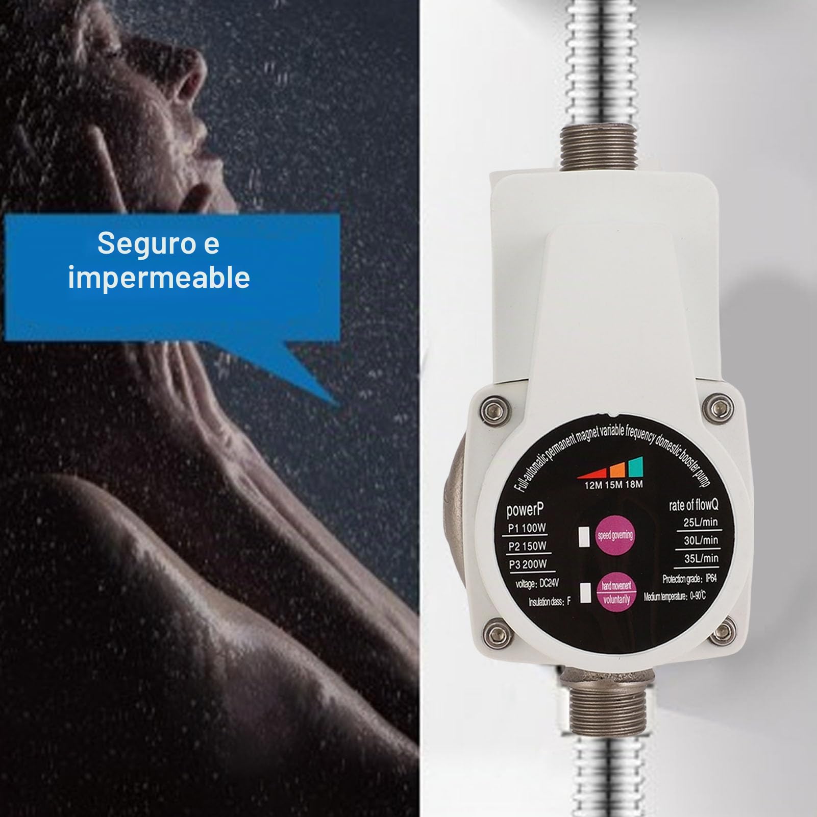 Sxhlseller Bomba de Refuerzo de Presión de Agua, Bombas de Agua Automáticas sin Escobillas con Modo de Inicio de Baja Presión para Casa en Casa, Ducha (Enchufe de la UE)