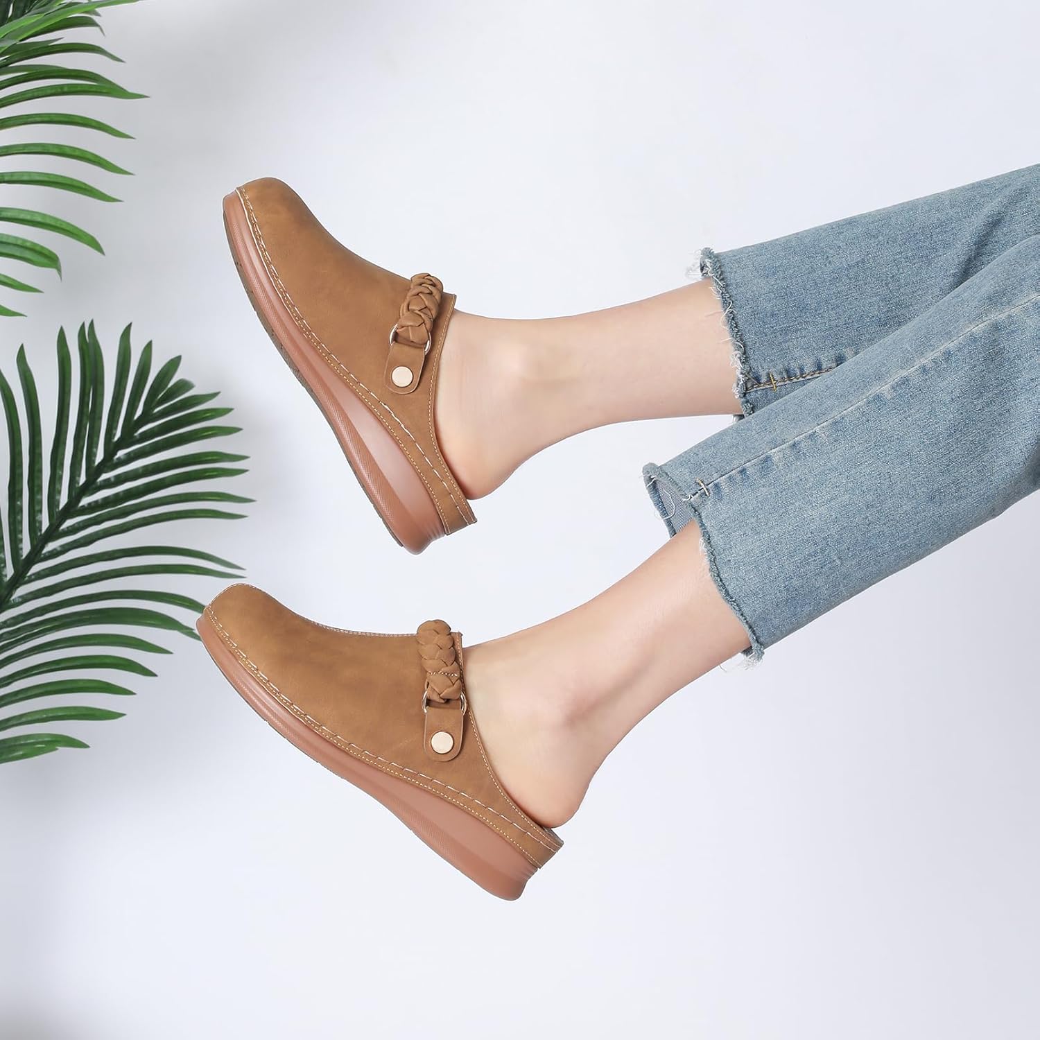 Comfortable Clogs for Women Closed Toe Mules Slip On - Summer Casual Womens Clogs Mules Backless Arch Support Wedge Platform Sandals All-Day