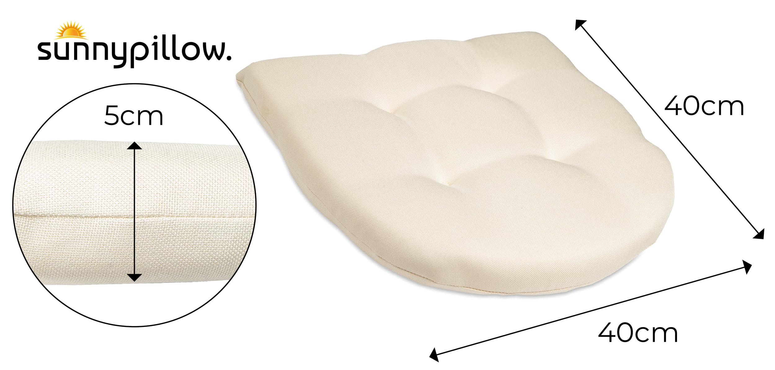 sunnypillow Lot de 4 Coussins de Chaise de Salle à Manger | 40x40 cm épaisseur : 5 cm - Confortables | Galette de Chaise Maison et Jardin, extérieur/intérieur Coussin décoratif | Ecru