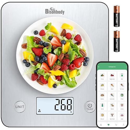 Báscula de alimentos inteligente, báscula digital de cocina con aplicación, calculadora nutricional para calorías, macros, proteínas, 5 unidades,