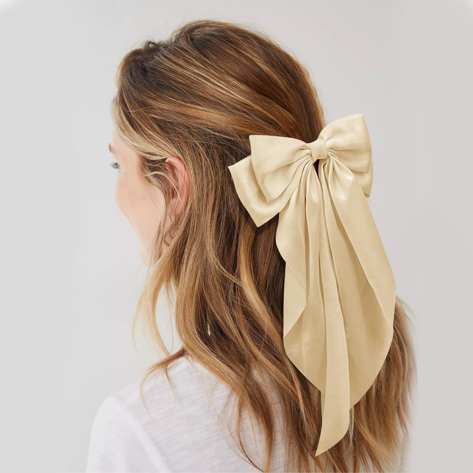 VTG 80s Hair Bow Mesh Gold Tone Headband Made In France Coquette Bow Long Gold Satin Hair Bow, Coquette Barrette Clip - Etsy main image 3