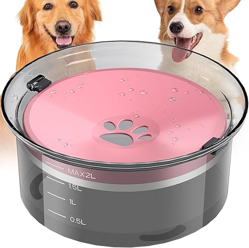 Cuenco de agua para perros de 2 litros, alimentador lento de agua de gran capacidad, sin derrames, dispensador de agua para mascotas, dispensador de
