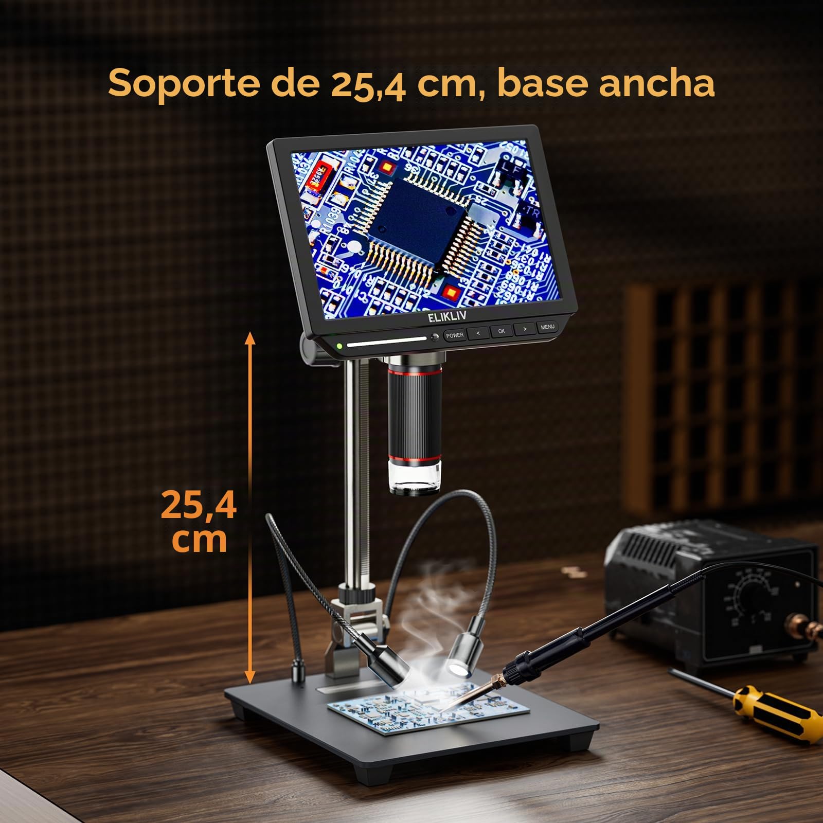 Elikliv EM4K 4K Microscopio Digital, 8" Microscopio de Monedas 2000x, Micro scopio HDMI 52MP, Microscopios de Soldadura para Adultos, Microscopios LCD para reparación electrónica, UHD vídeo 3840P, 16G