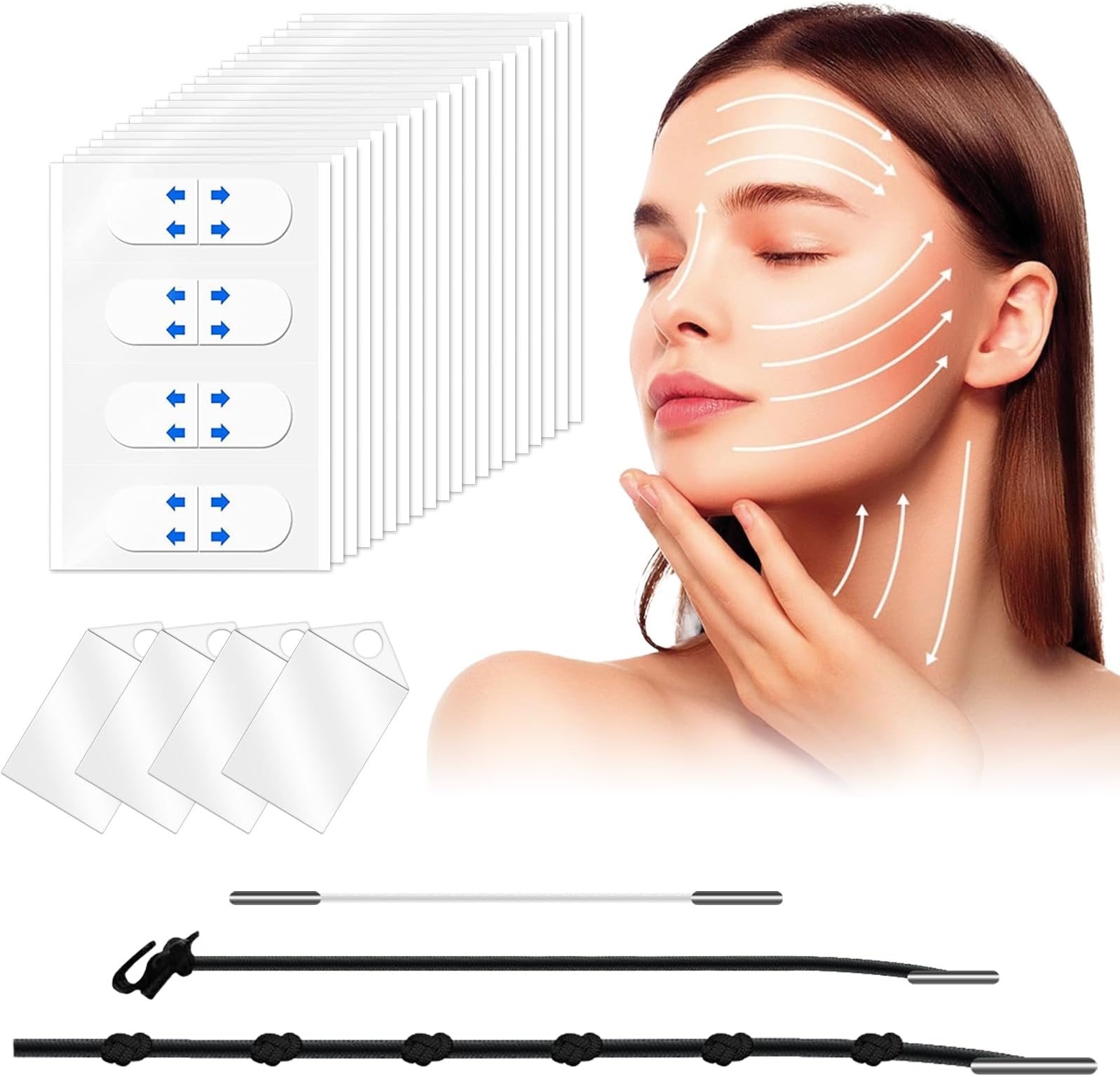 160PCS Face Lift Tape Invisible Face Tape Neck Lift Tape Lifting Instantly With String, Anti Wrinkle Facial Patches V-Shaped for Facial Wrinkles, for Dounle Chin Forehead Skin (Transparent)