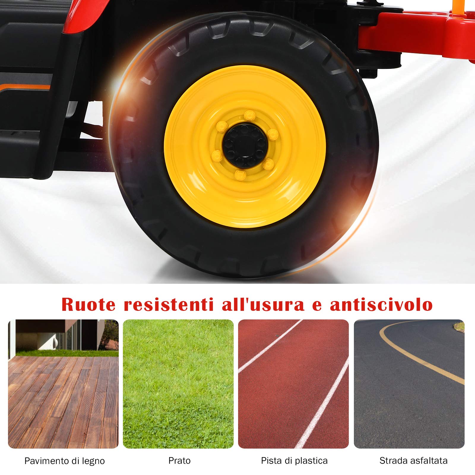 COSTWAY Trattore con Rimorchio Cavalcabile per Bambini 12V, Trattore Elettrico Telecomandato, con Luci e Suoni, 30kg, 3+ Anni (Rosso)