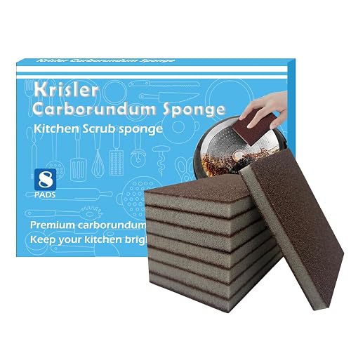 Krisler Carborundum Sponge Nano Emery Sponges Caspian Stone Pot Clean Brush Rust Eraser Grit Scouring Pads Pot Cleaning Pads with Carborundum Washing Kitchen Cleaner Tool 8pc