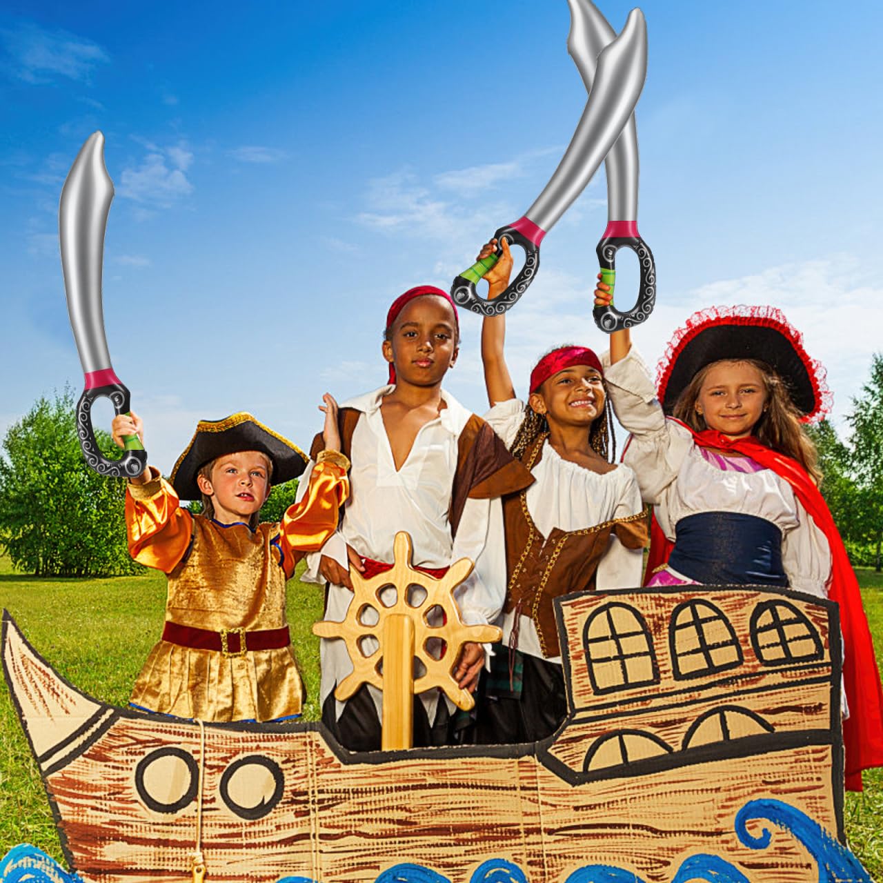 TOYANDONA 12Pcs Gonfiabile Pirati 27. 5 Pollici per Bambini Gonfiabile Spade per Pirate Festa di Compleanno di Halloween Puntelli Cosplay