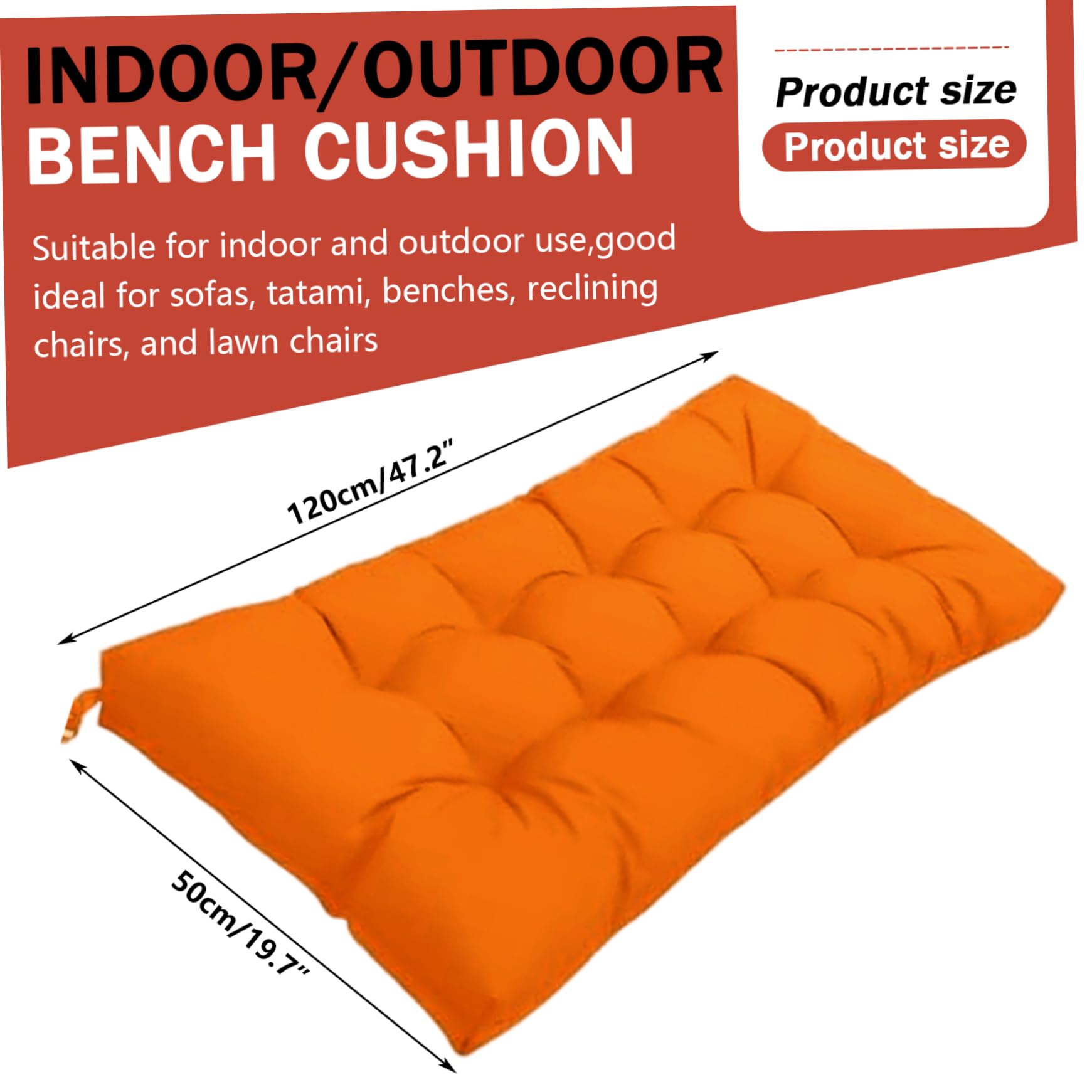 Cuscino per panca da 119 x 50 cm, morbido, impermeabile, spesso, per mobili da esterni, per sedie a sdraio, mobili da giardino, patio, divanetto, arancione