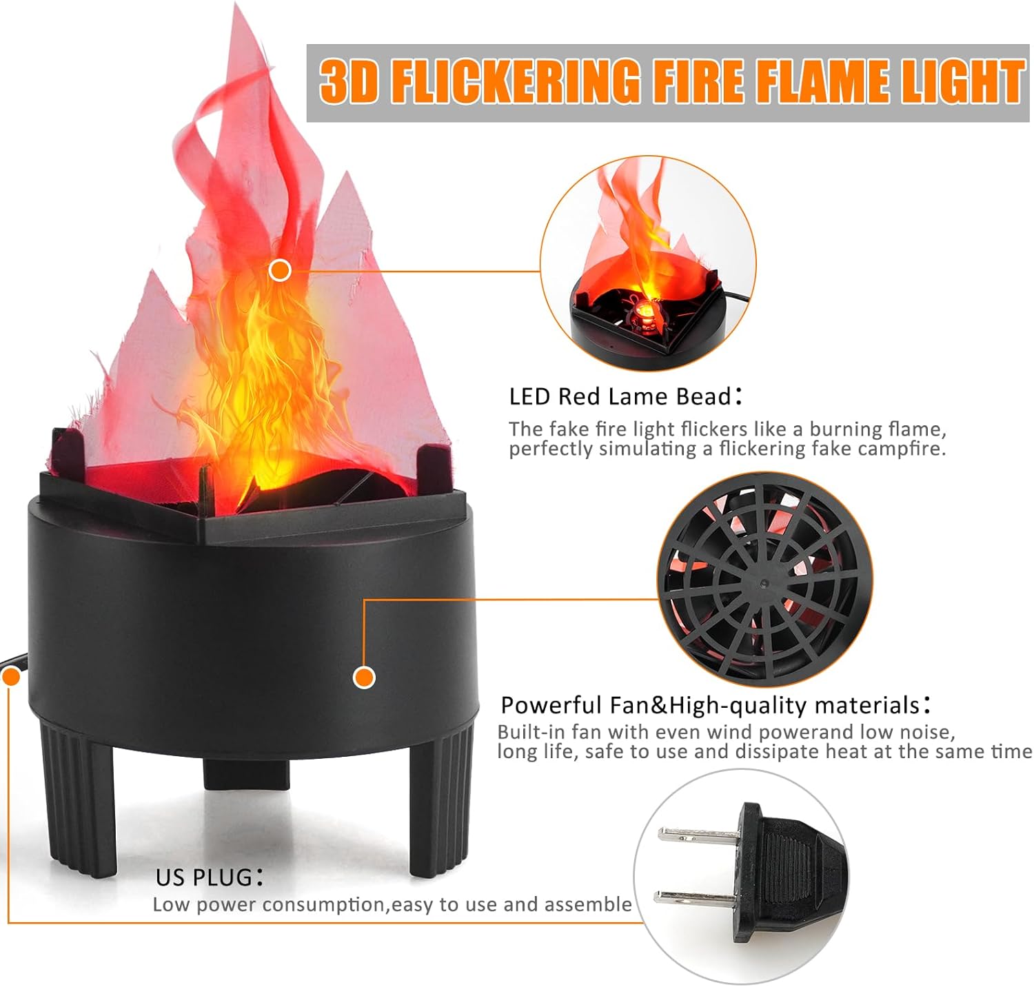 Bestview 3D Artificial Fake Fire Flame Light,LED Effect Light Fake Campfire Lamp, Realistic Simulated Prop Flame Lamp for Halloween Christmas Party Festival Decoration
