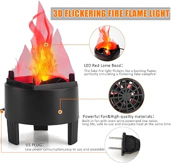 Bestview 3D Artificial Fake Fire Flame Light,LED Effect Light Fake Campfire Lamp, Realistic Simulated Prop Flame Lamp for Halloween Christmas Party Festival Decoration