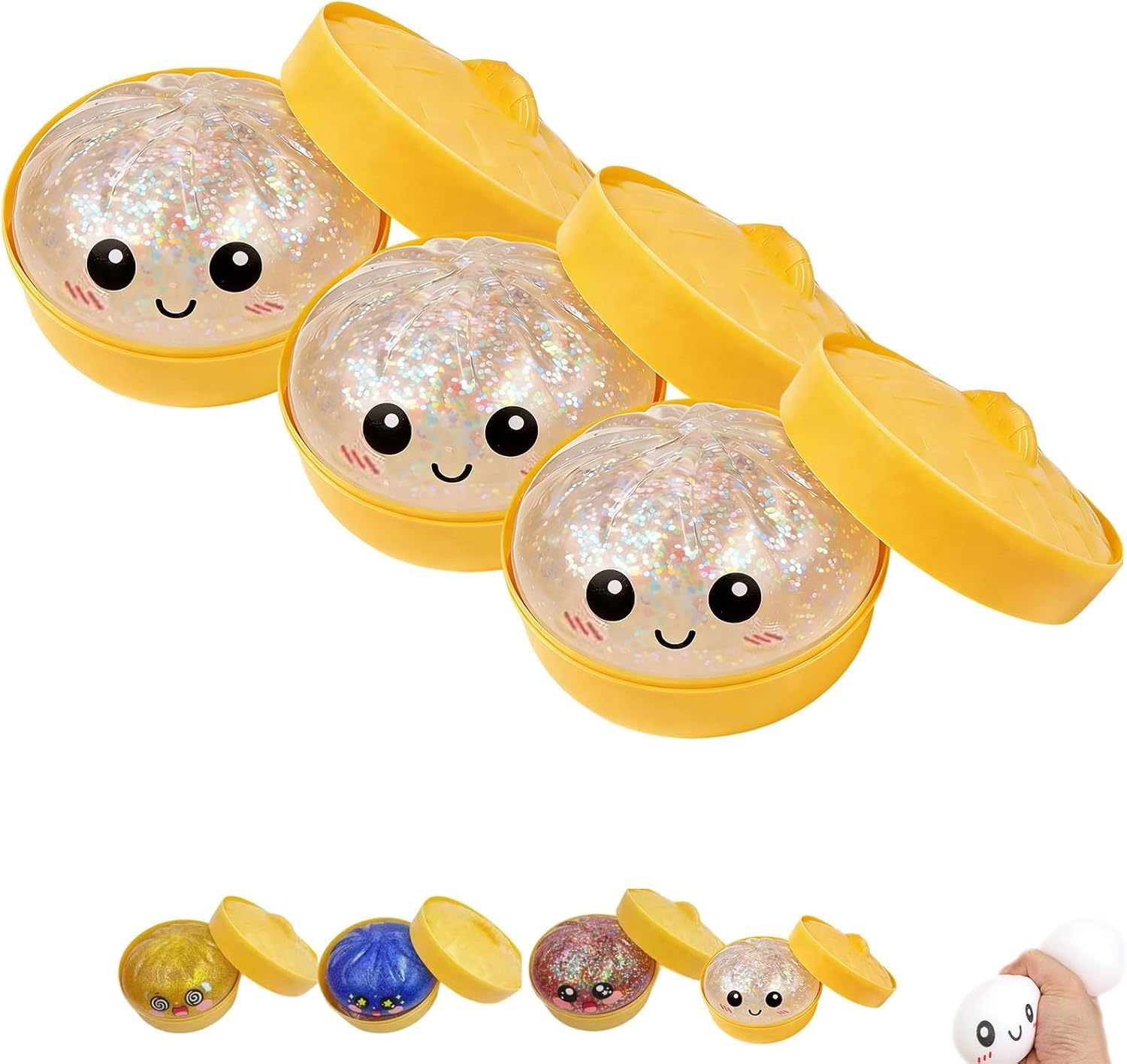 2026 NEW Glitter Dumpling Squishy Toy - Soft Squeeze Anxiety Relief Fidget, Dumplings Squishy, Dumplings Squishy Stress Relief (3pcs-a)
