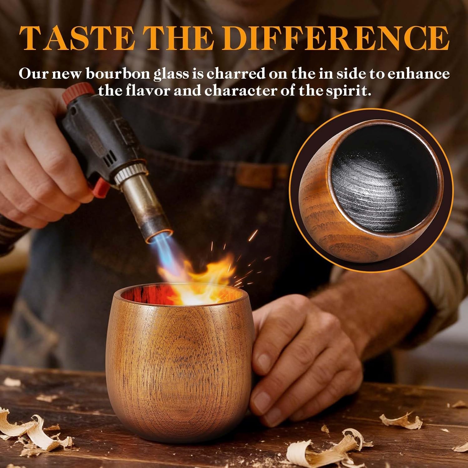 Valentines Gifts for Him Men Husband Dad Boyfriend, Personalized Initial Charred Wooden Bourbon Drinking Glass & Whiskey Glasses Gift, Fathers Day Birthday Gifts for Men Dad Husband Brother Him (J) - Image 4