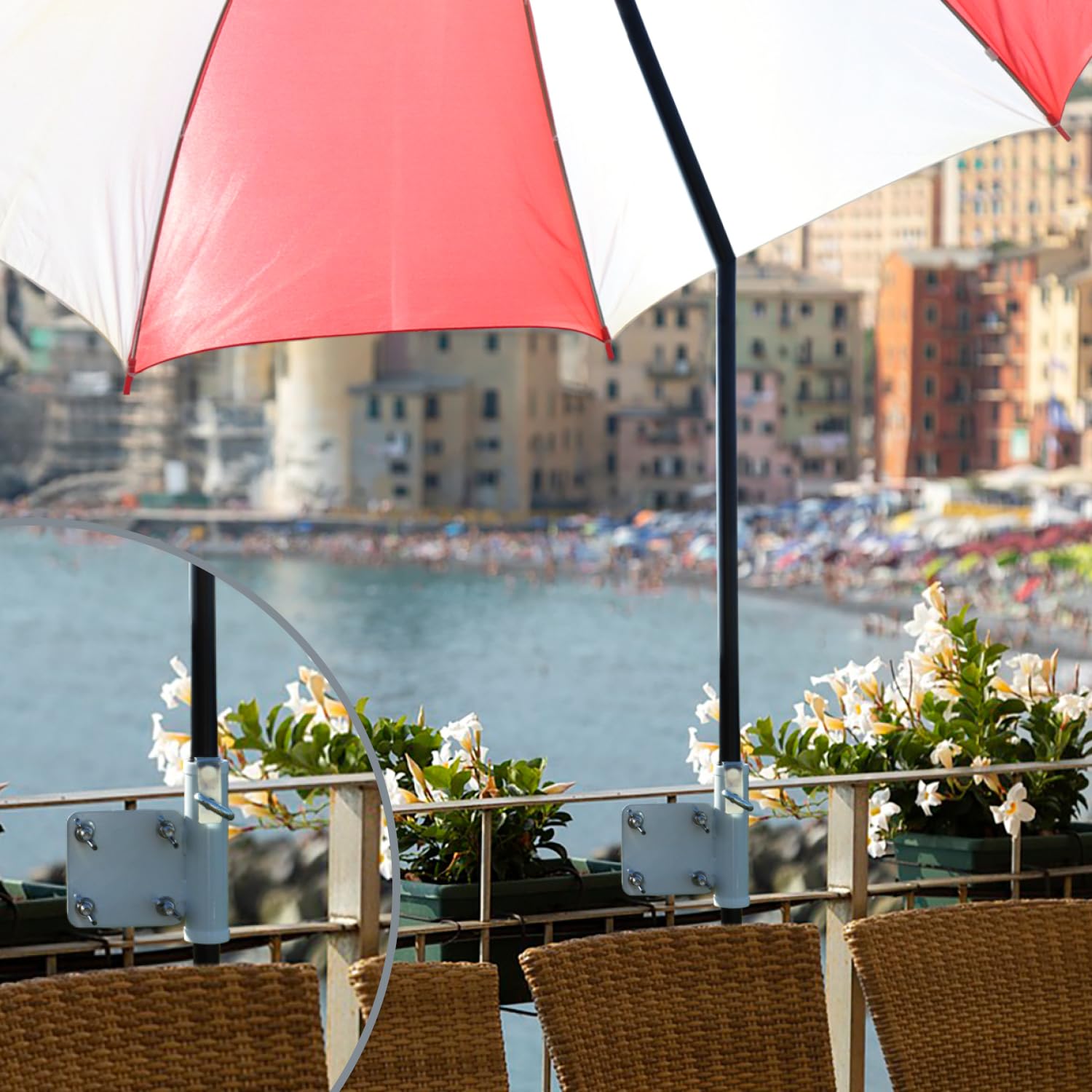 COM-FOUR® Uchwyt na parasol do balustrad balkonowych, Uchwyt na parasol | grubosc panelu do 30 mm