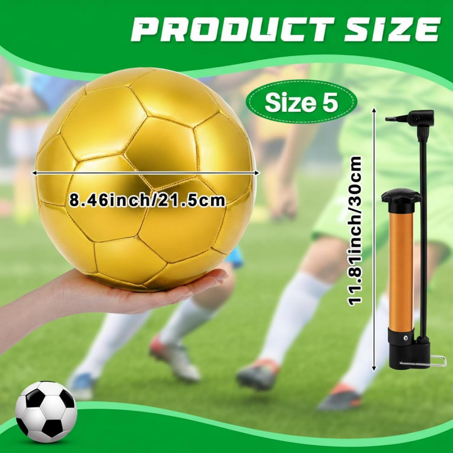 Hiboom Glitter Gold Soccer Balls 5 with Air Pump for Game Training Birthday Gift Indoor Outdoor Sport Awards Championship Party PVC(Golden)