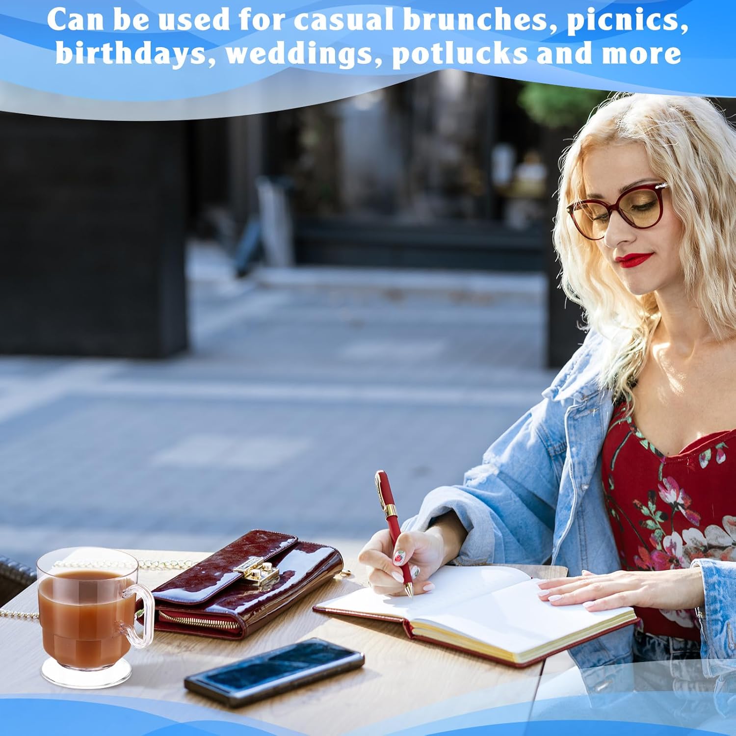 Dandat 50 Pcs Clear Hard Plastic Coffee Cup Tea Party Cup with Handle 8 oz Disposable Coffee Mug Bulk Reusable Espresso Mug for Tea Party School DIY Craft Birthday Dessert - Image 6