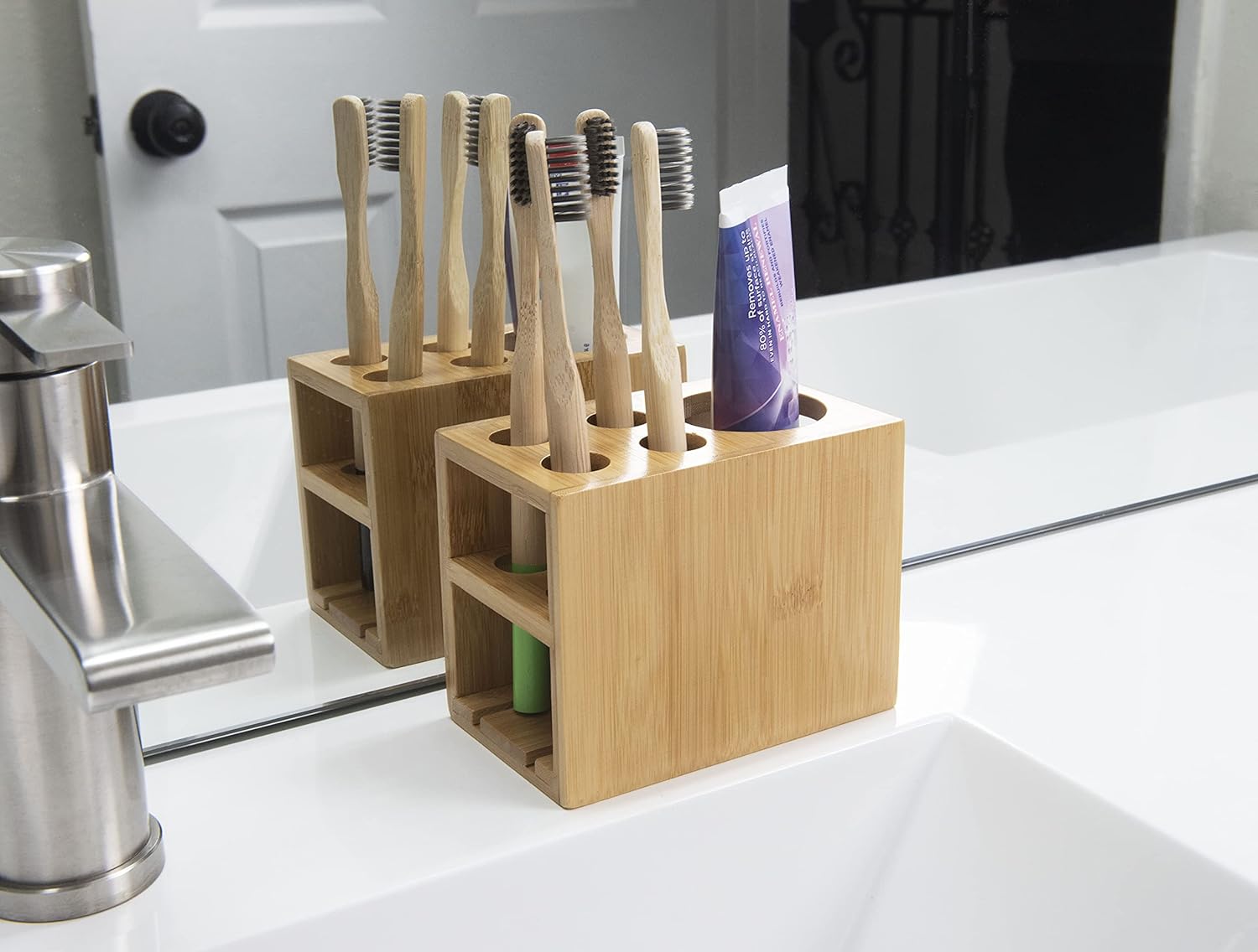 Bamboo Naturals Toothbrush Holder, Made of 100% Sustainable Bamboo, Stylish Bathroom Organization, Easy to Clean : Home & Kitchen