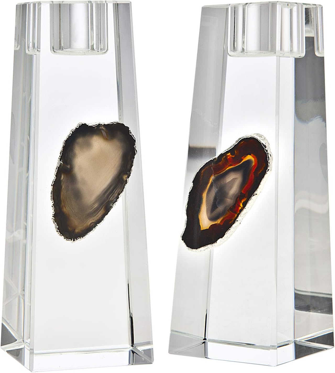 Philip Whitney Medium Black Agate and Silver Candle Holder Home Décor – 5.3 Inches Tall – Set of 2