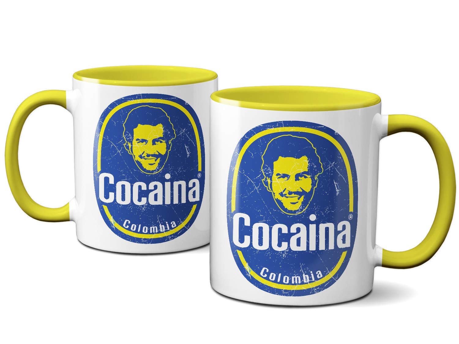 OM3® Pablo-Coca - Tazza Da Caffè In Ceramica - 11oz 325ml - Bananas De Colombia Fun Parody - Giallo
