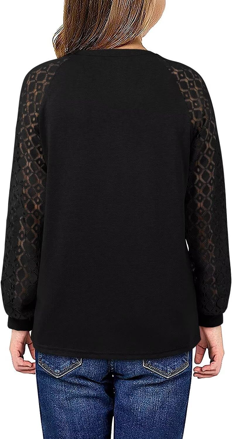 Yoklass Girls Long Sleeve Shirts Kids Lace Casual Cute Crew Neck Top Sizes 5-14 Years - Image 3