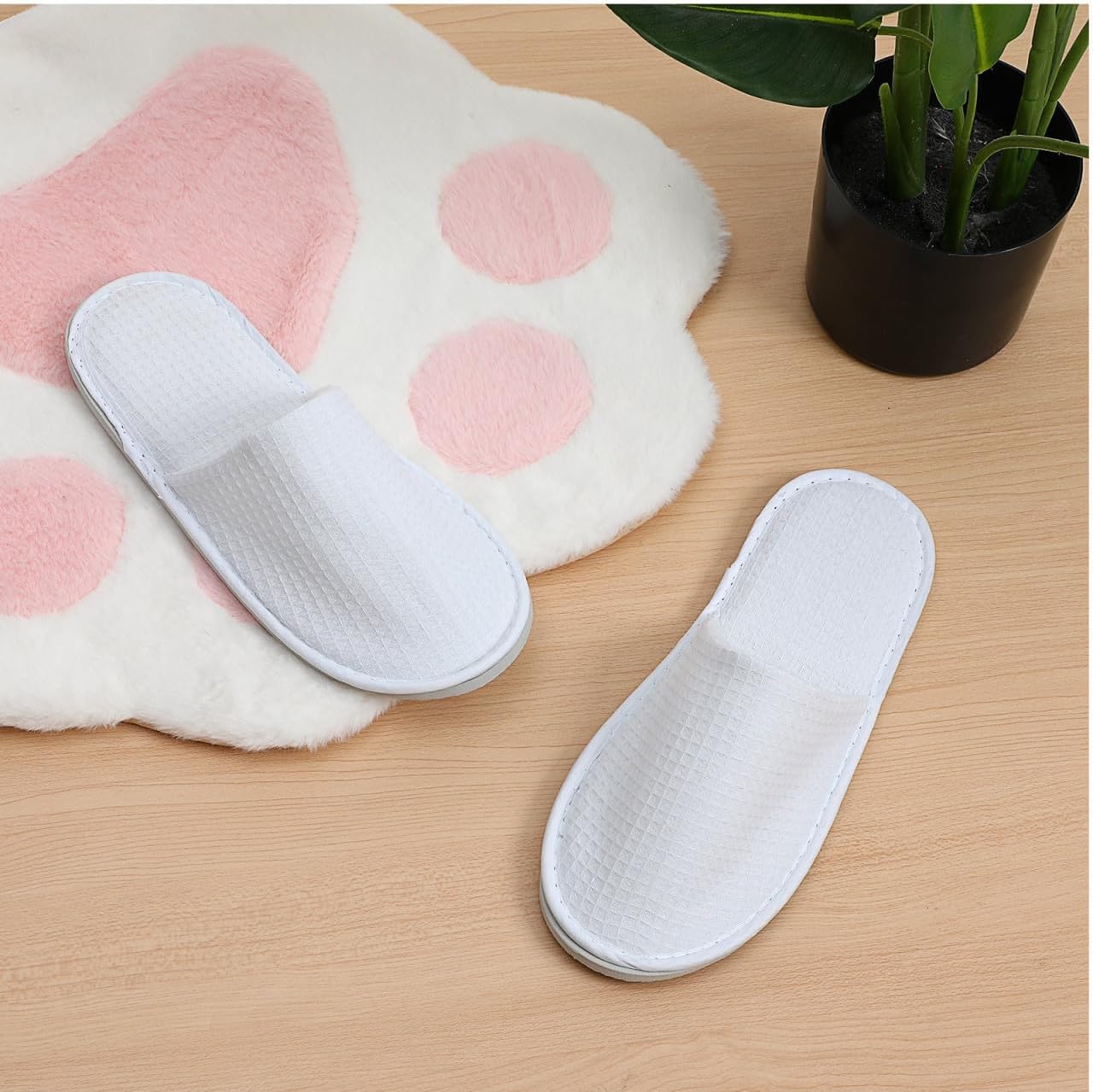 Vaguelly Disposable Slippers 4 Pairs Non-Slip Lightweight Spa Slippers for Hotel Guests Travel Indoor Use 11.41 Inch