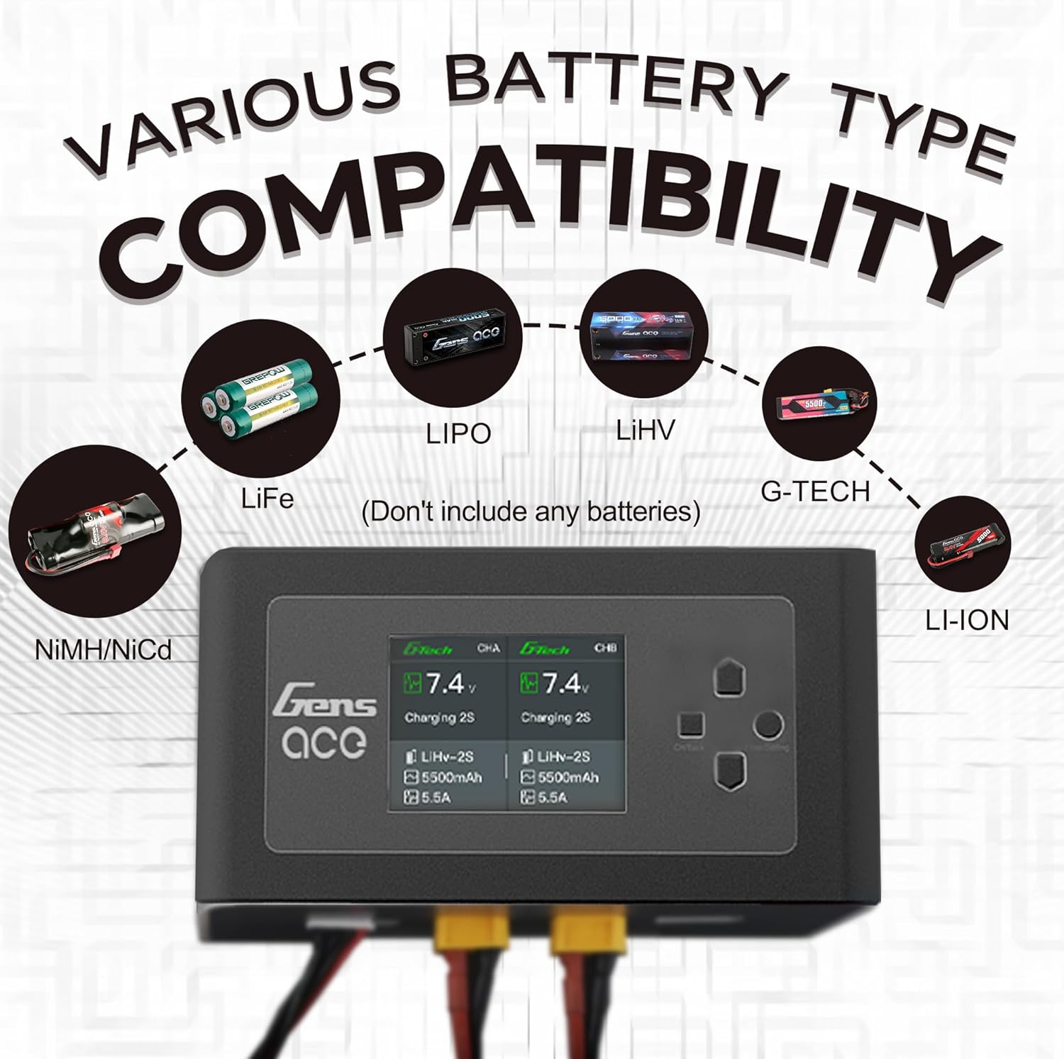 IMARS D300 Gens Ace Lipo Battery Charger G-Tech Series Smart Dual Lipo Balance Charger AC 300W DC 700W(350W*2) 16A Dual Channel Charger for 1s~6s Lipo Batteries, Life/NiCd/MH/LiHV, Plug&Play (Black)