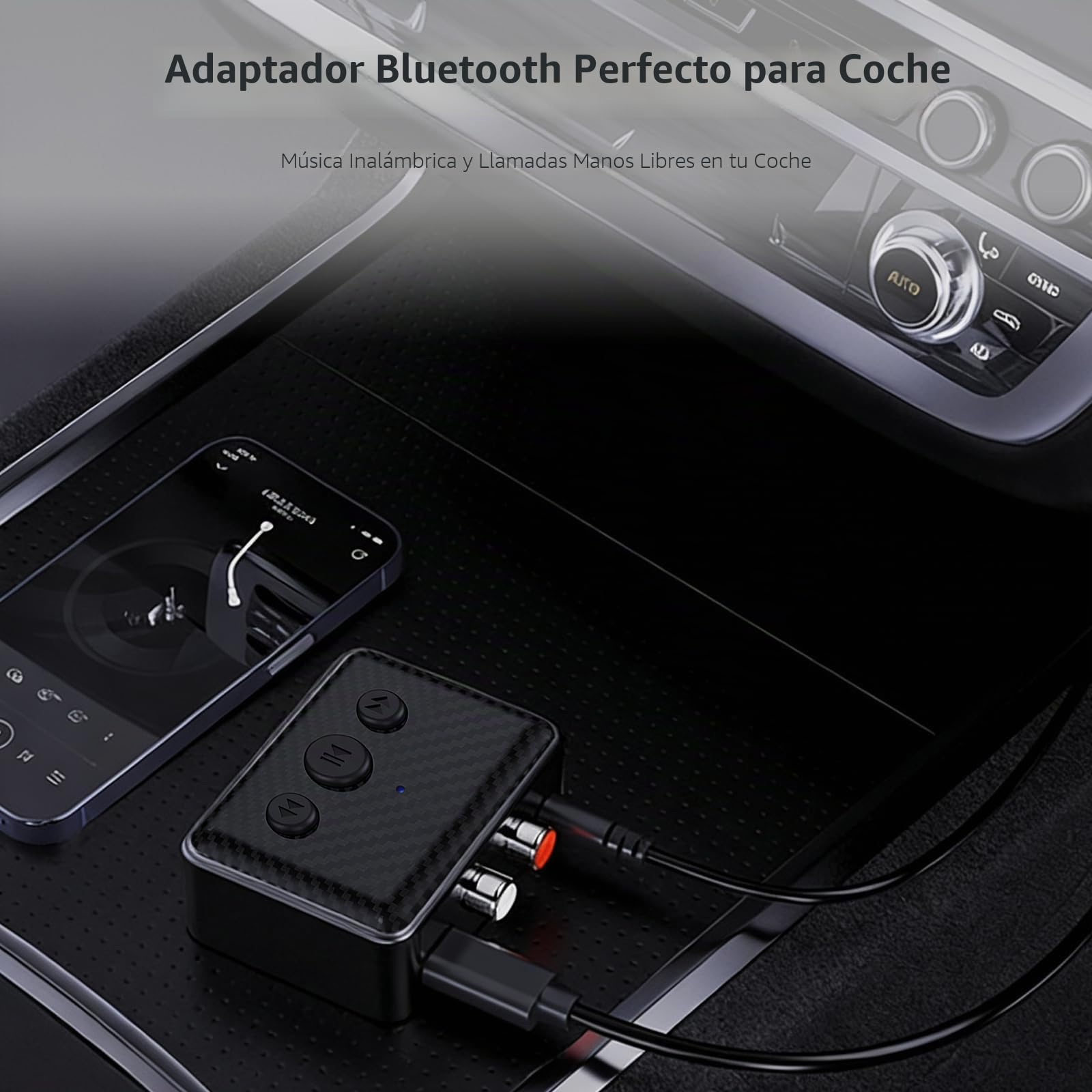 Bluetooth Audio Receiver Adaptador Bluetooth 5.4 con Salida AUX/RCA y Control de Volumen, Reproducción USB, para Coche & Hogar, Sonido HiFi, Incluye Cable Audio