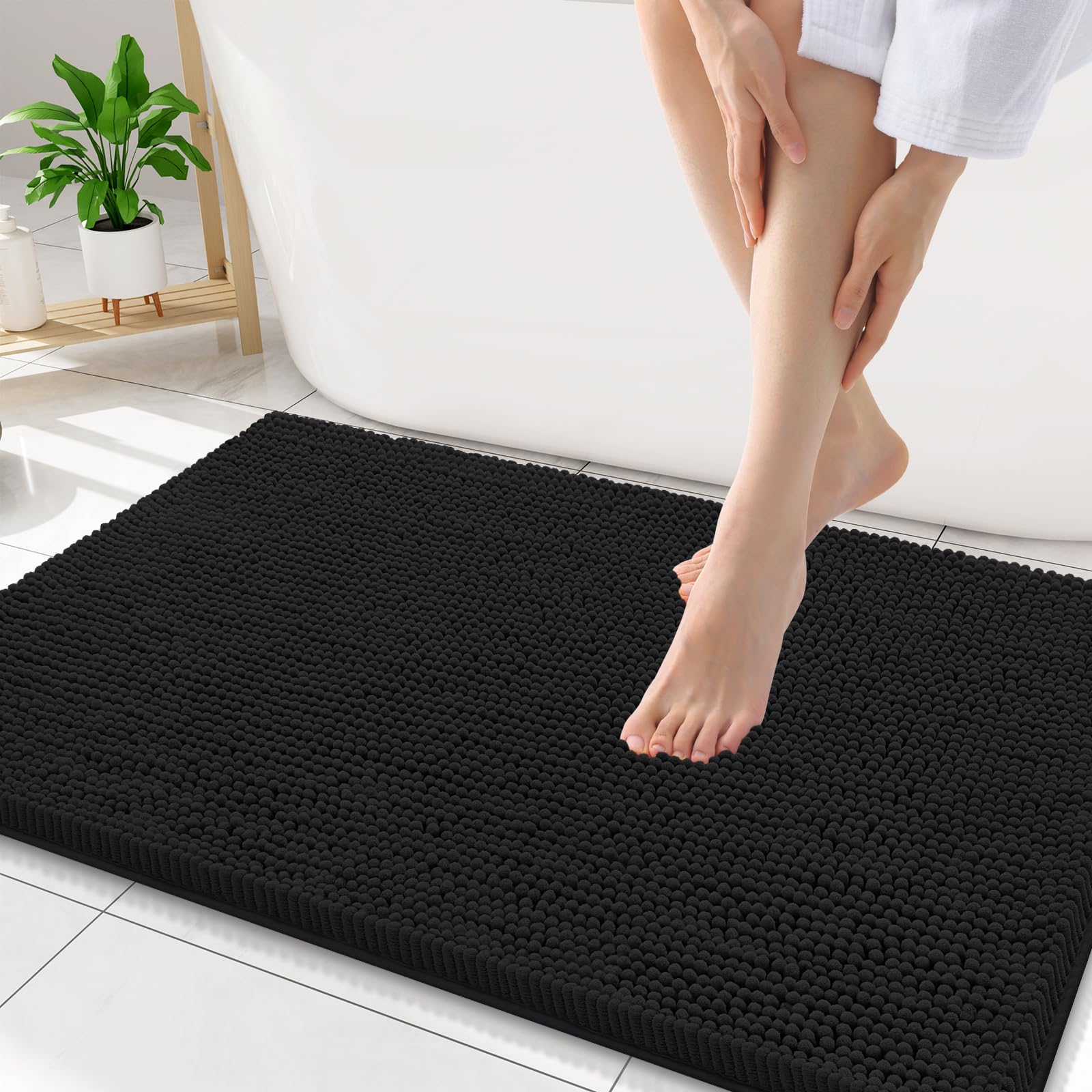 Smiry Luxury Chenille Bathroom Rugs 34x21, Extra Soft and Absorbent Shaggy Bath Mat, Machine Washable, Non-Slip Plush Carpet Runner for Tub, Shower,
