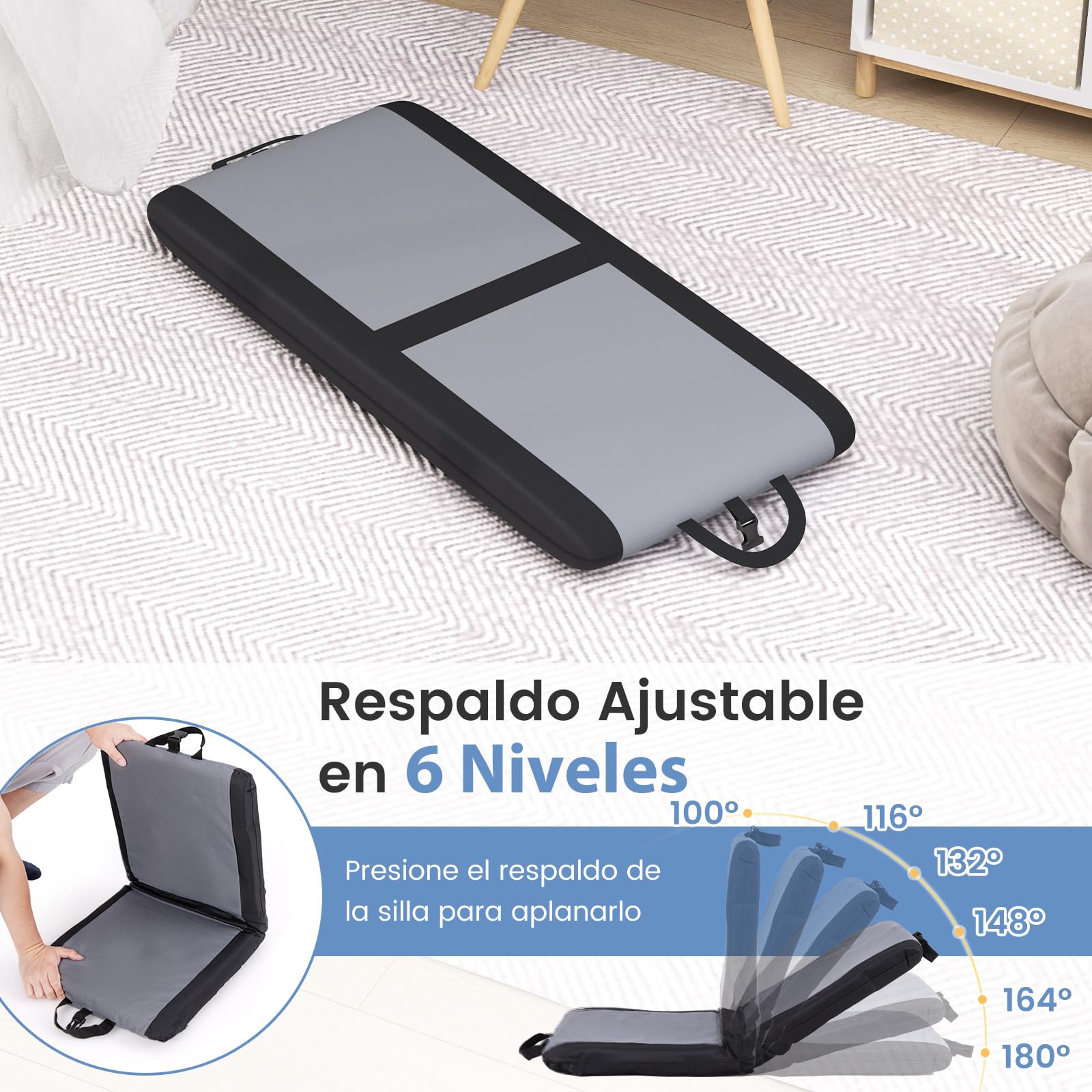 GOPLUS Silla de Suelo Plegable, Asiento de Estadio Portátil con 6 Posiciones de Reclinado, Asa Portátil, Cómodo Cojín, Silla Reclinable con Respaldo, para Eventos Deportivos, Camping