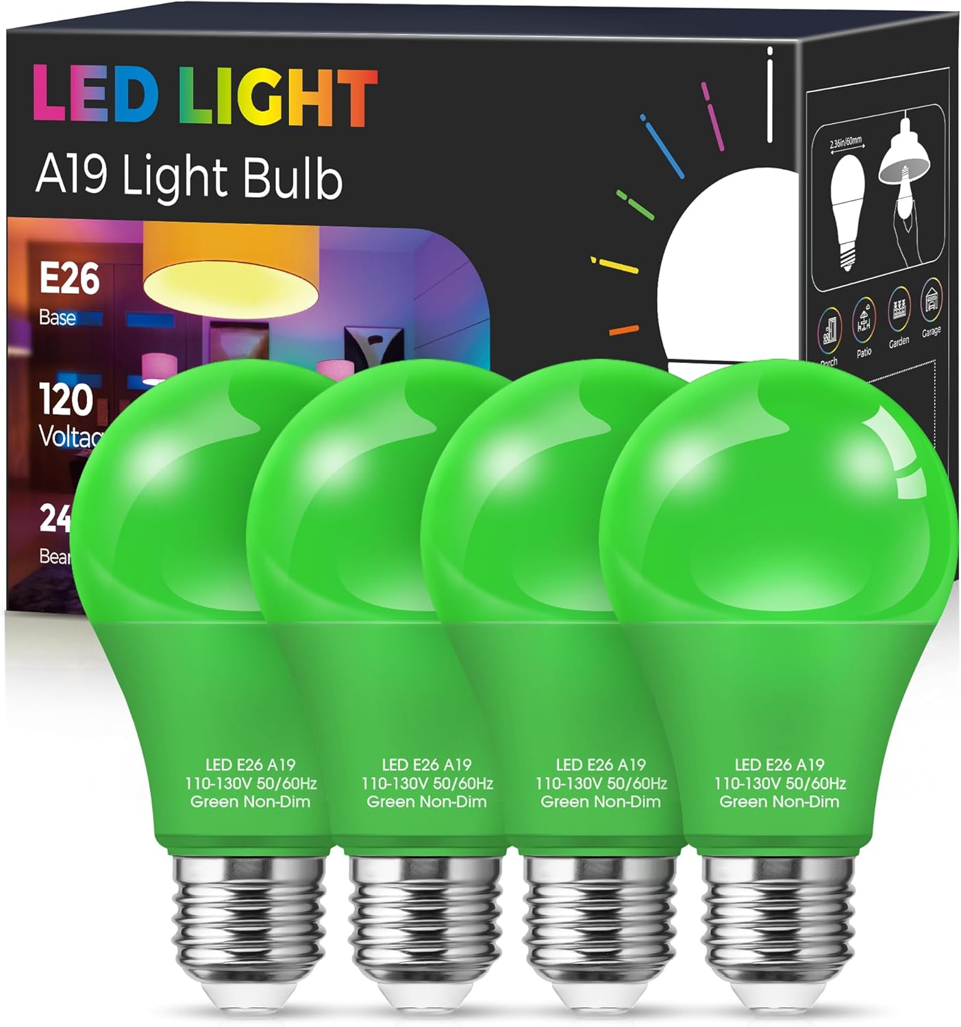 Green 9W LED Decorative Light Bulbs, 4-Pack