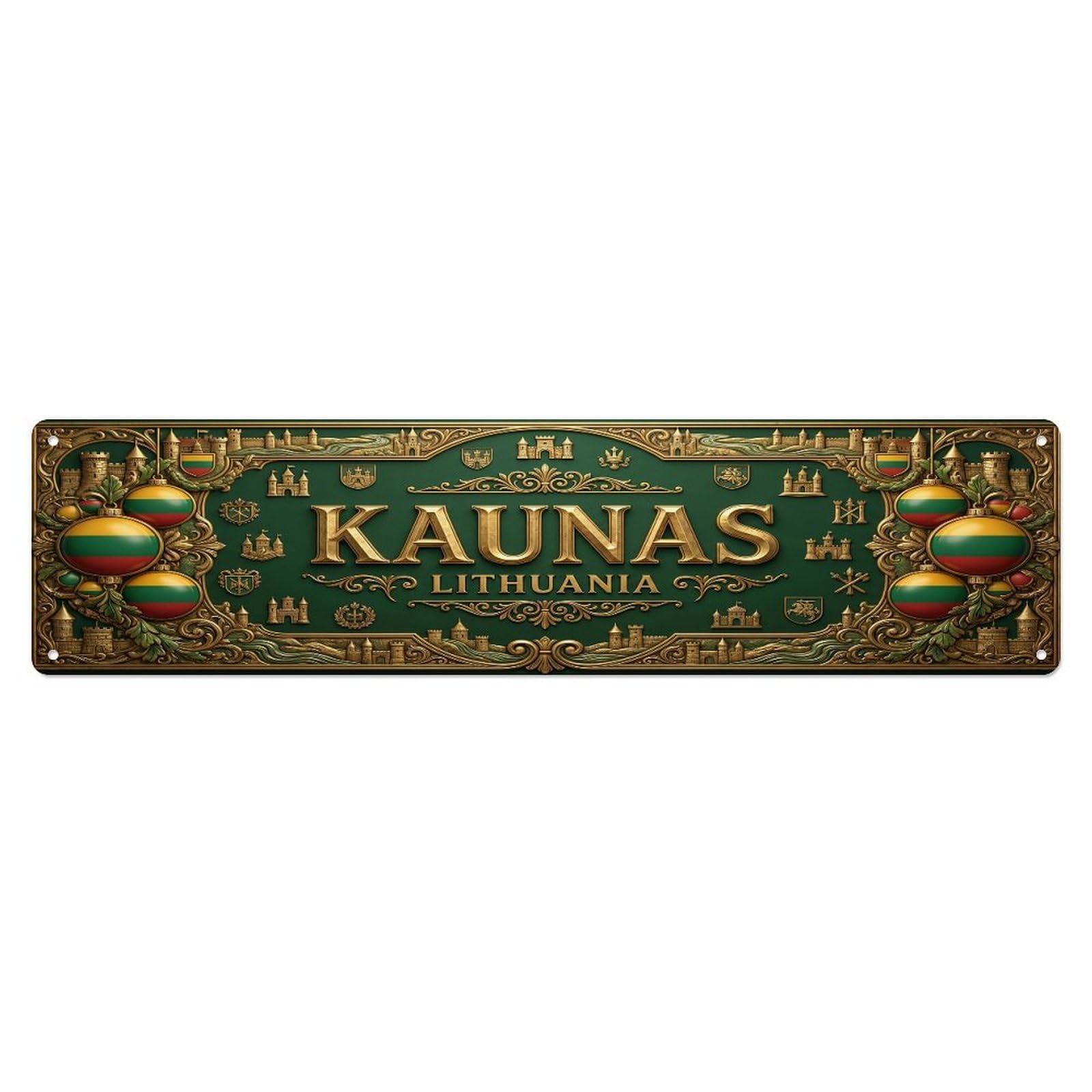 Cmhok Vintage Style Vintage Kaunas Lithuania Flag Pattern Metal Tin Sign Wall Decor For Cafe, Club, Garden Metal Poster 4X16inch