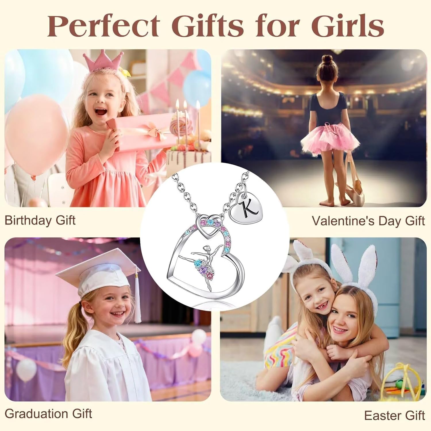 Ballerina Necklaces Gifts for Girls Ballet Dancer Necklaces for Teens Little Girls Heart Initial Rainbow Dance Necklace Jewelry Gifts for Girls Women - Image 6