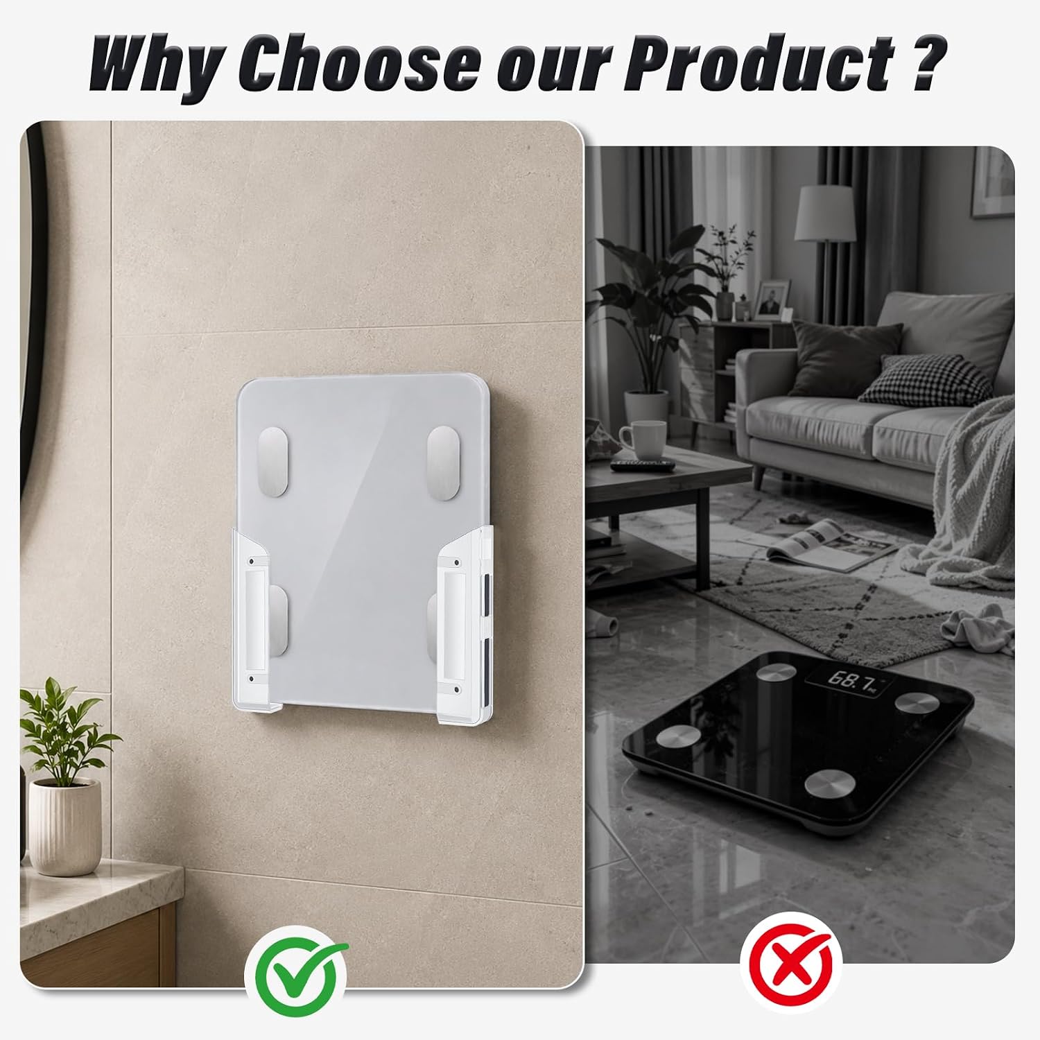 Scale Holder for Bathroom Wall – Wall Mount Bathroom Scale Holder with Adhesive & Screws, Anti-Slip, Space Saving Scale Accessories for Digital Weighing Scale, （Clear） image 5