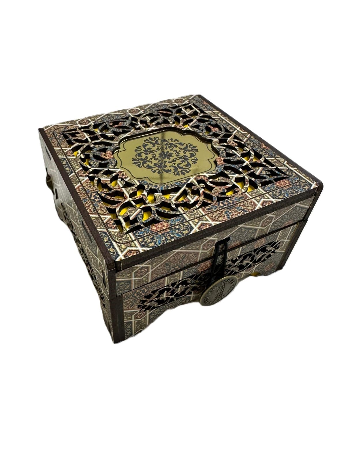 Generic Ornate Decorative Wooden Storage Box, 15x15cm - Intricate Carvings, Jewellery, Nuts, Saffron, Gift Box, Snacks