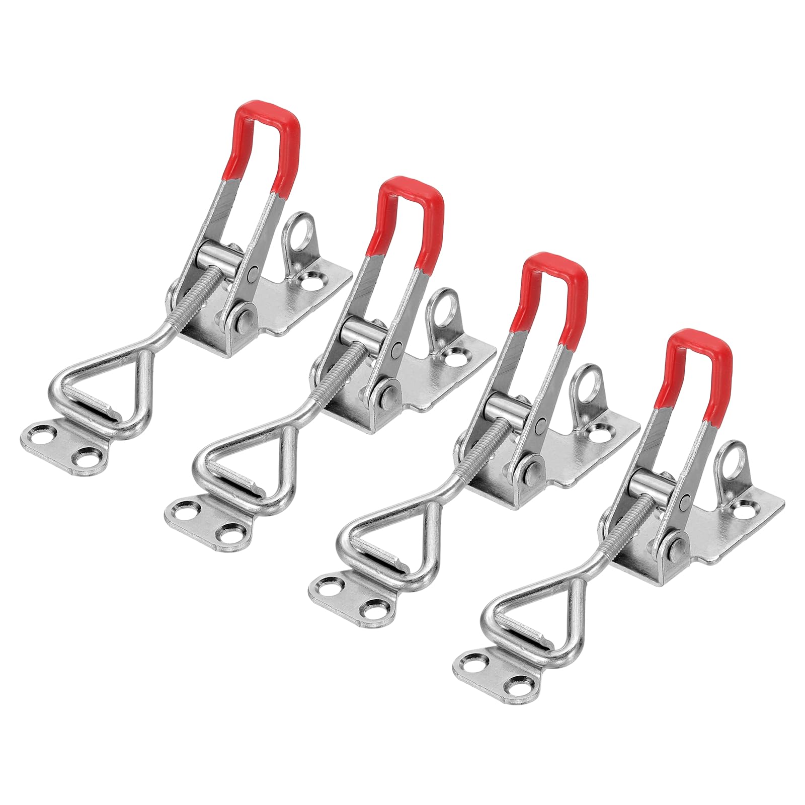 sourcing map 4pcs Adjustable Toggle Clamp M5 x 24mm 220lbs Holding Capacity 4001 Style Quick Release Pull Latches Clamps Hasp with Lock Hole for Smoker Lid Jig Tool Box Case, Silver Red