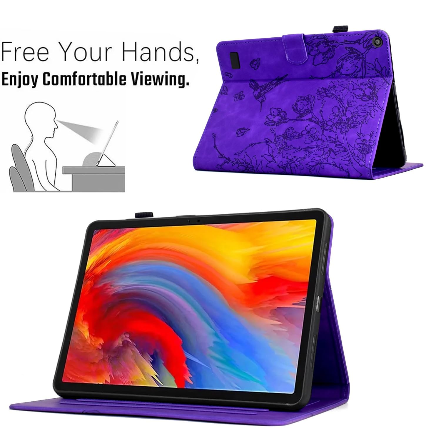 Kompatybilny z Kindle Fire 7 2019/2017/2015 (Fire 9./7./5. generacji) Etui funkcją automatycznego uśpienia, smukłe skórzane etui biznesowe Folio Pokrowiec ochronny Obudowa wieloma kątami widzenia(Mor)