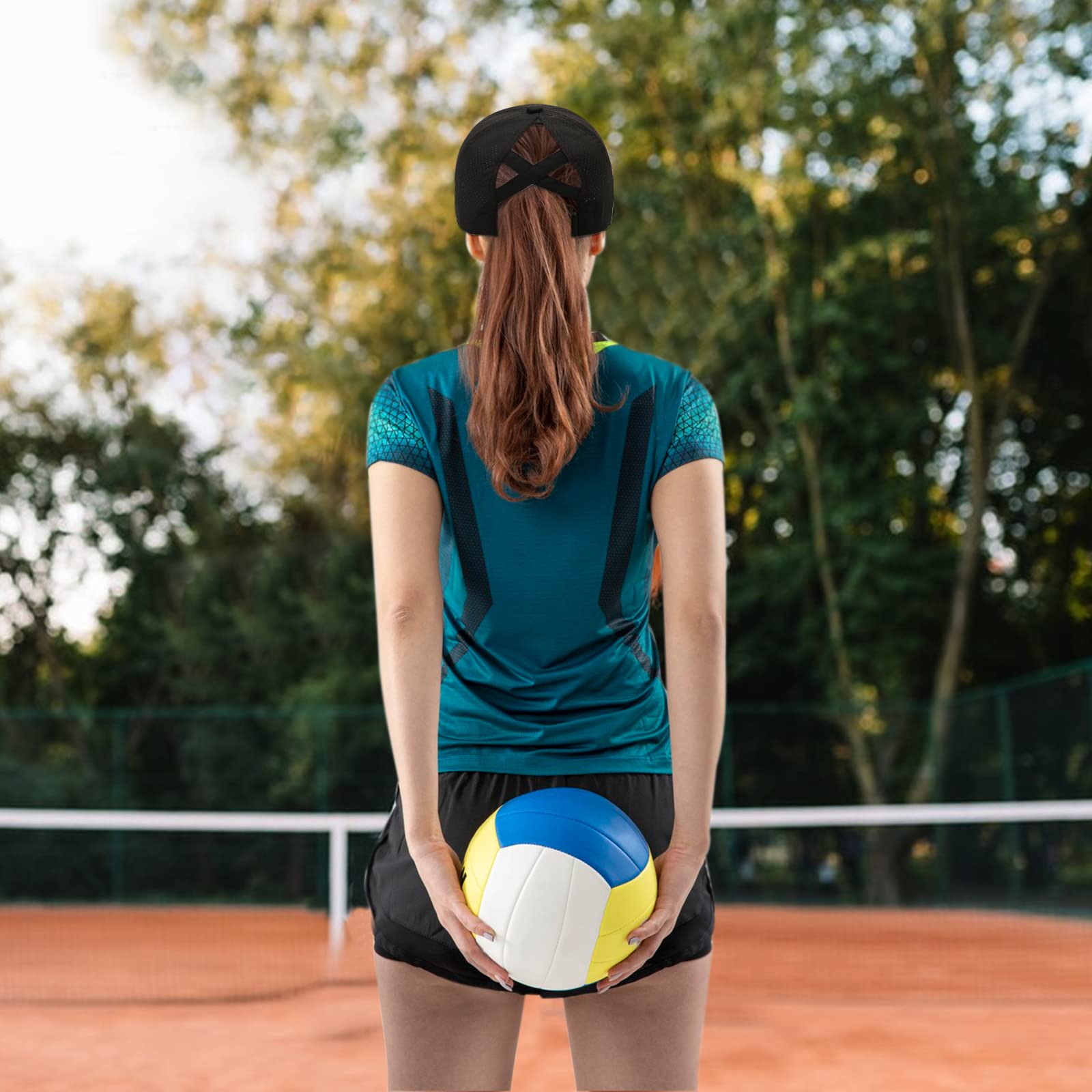 Czapka bejsbolowa damska na lato, z siateczką, z otworem w koński ogon, regulowana, oddychająca czapka sportowa, do uprawiania sportu na świeżym powietrzu, podróży, khaki, jeden rozmiar