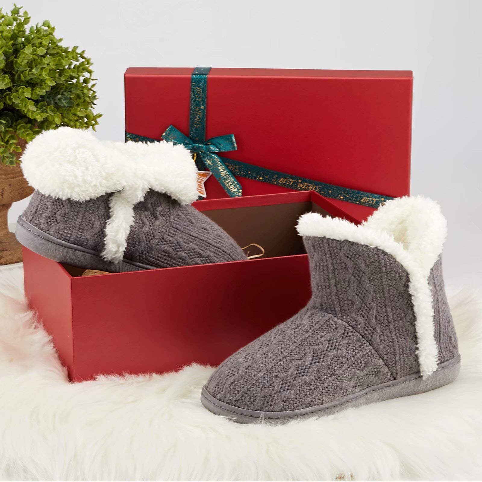 TUOBUQU Women Warm Bootie Slippers Fluffy Plush Indoor Outdoor Winter Booty Slippers