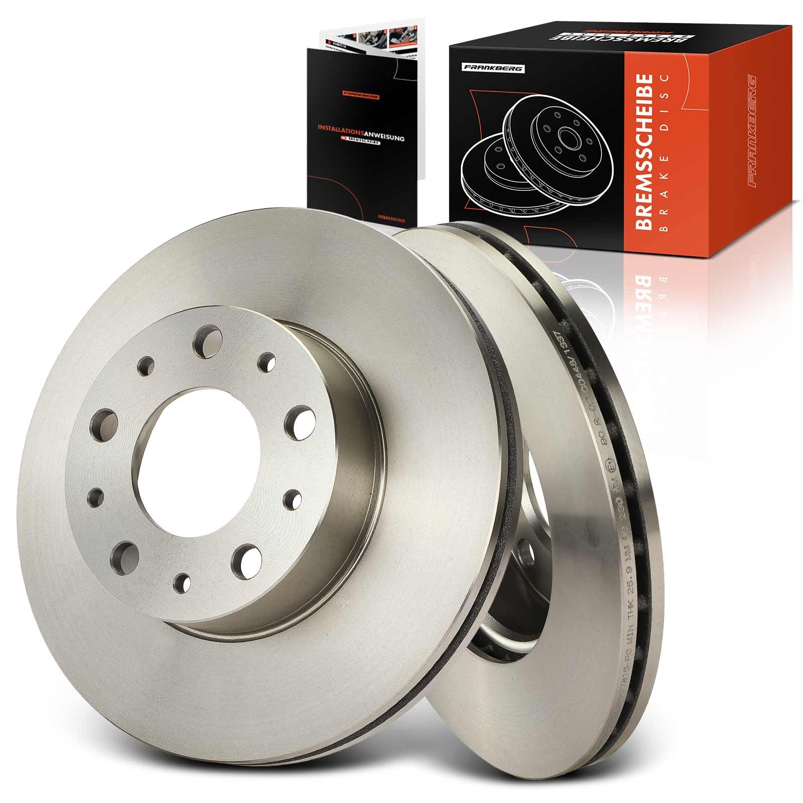 Frankberg 2 dischi freno anteriori ventilati ⌀280mm 1612435280 | Compatibile con: Ducato Van 250, Scatola di collegamento, Autobus saltatore, Ducato pianale/telaio 250 290
