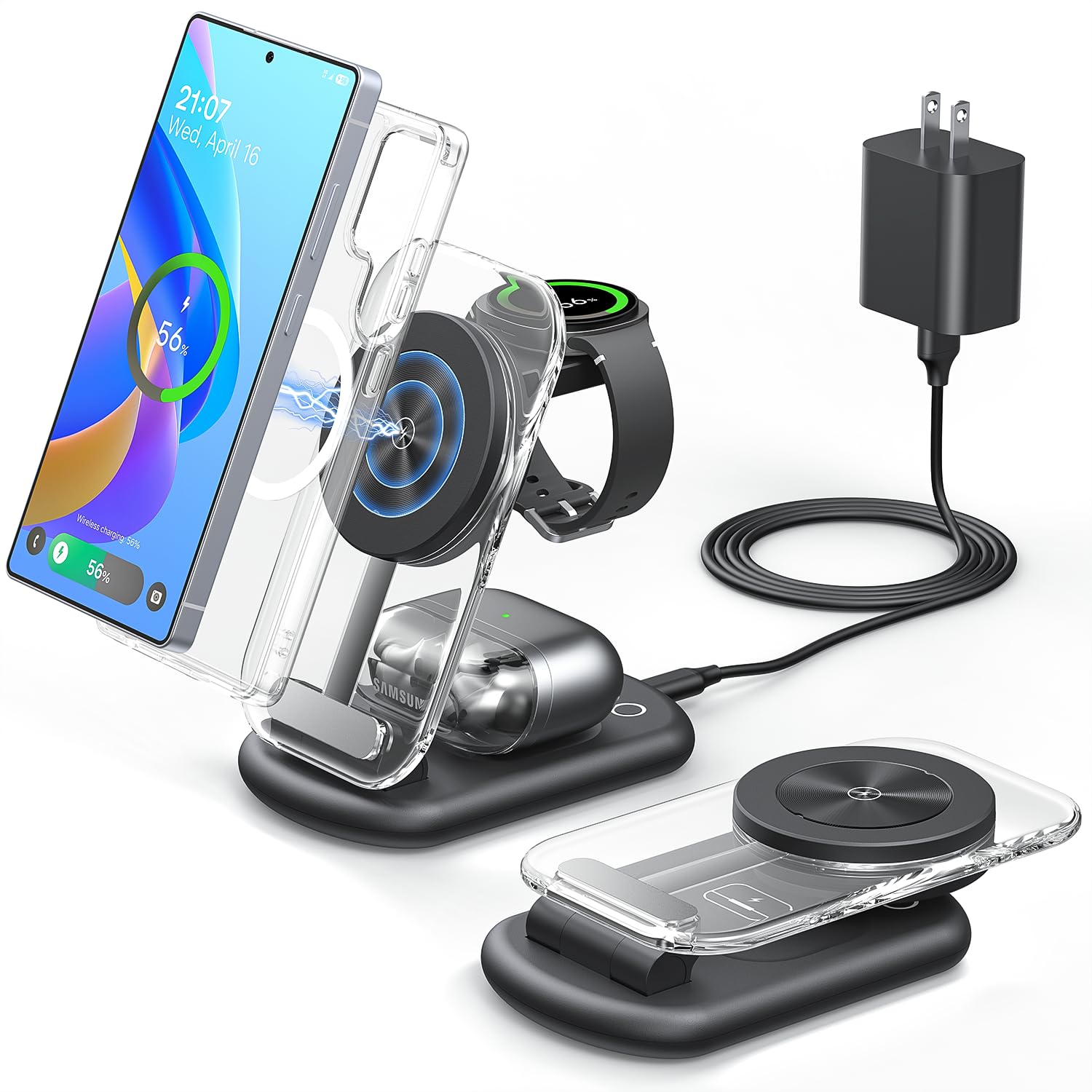 Amazon.co.jp: 3 in 1 磁気ワイヤレス充電器 Samsung用、折りたたみ式