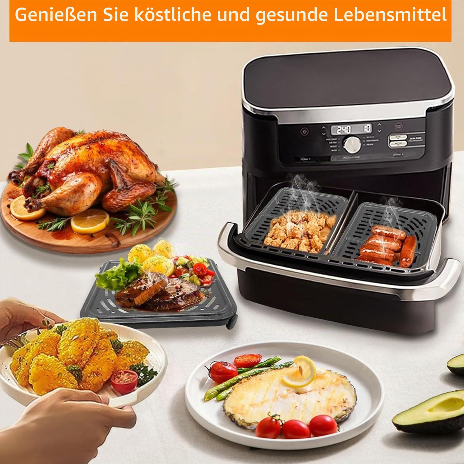 GXF Air Fryer Tray for Ninja Foodi FlexDrawer Dual Zone Hot 10.4L 7 in1 AF500EUCP 6 in 1 6L AF550EU, 2 Packs Replacement Air Fryer Crisper Plate Grill Pan Grill Plate Accessories Auflaufform Zubehör