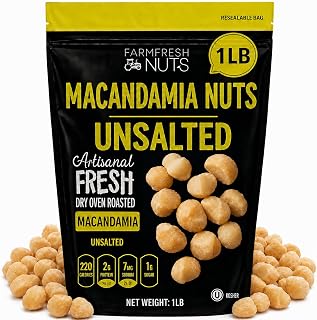 Dry Roasted Macadamia Nuts Unsalted (1 Lb.) - Oven Roasted Without Oil - Vegan & Keto Friendly - Baked in Small Batches for Added Freshness - Farm Fresh Nuts Brand