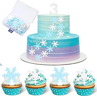 100 Pieces Christmas Cake Topper Snowflakes Winter Snowflakes Cupcake Toppers White, Blue and Purple Snowflake Cake Decora...